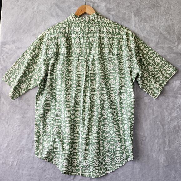 Vintage LEVIS Shirt Mens Medium Hawaiian Tiki Button Up Green White 1991 90's - Picture 6 of 8